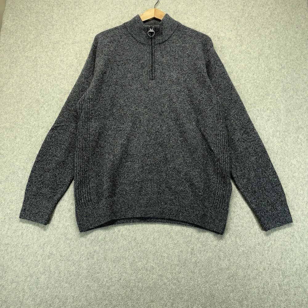 Barbour Wool Blend 1/4 Zip Sweater Gray Pullover Men's Large